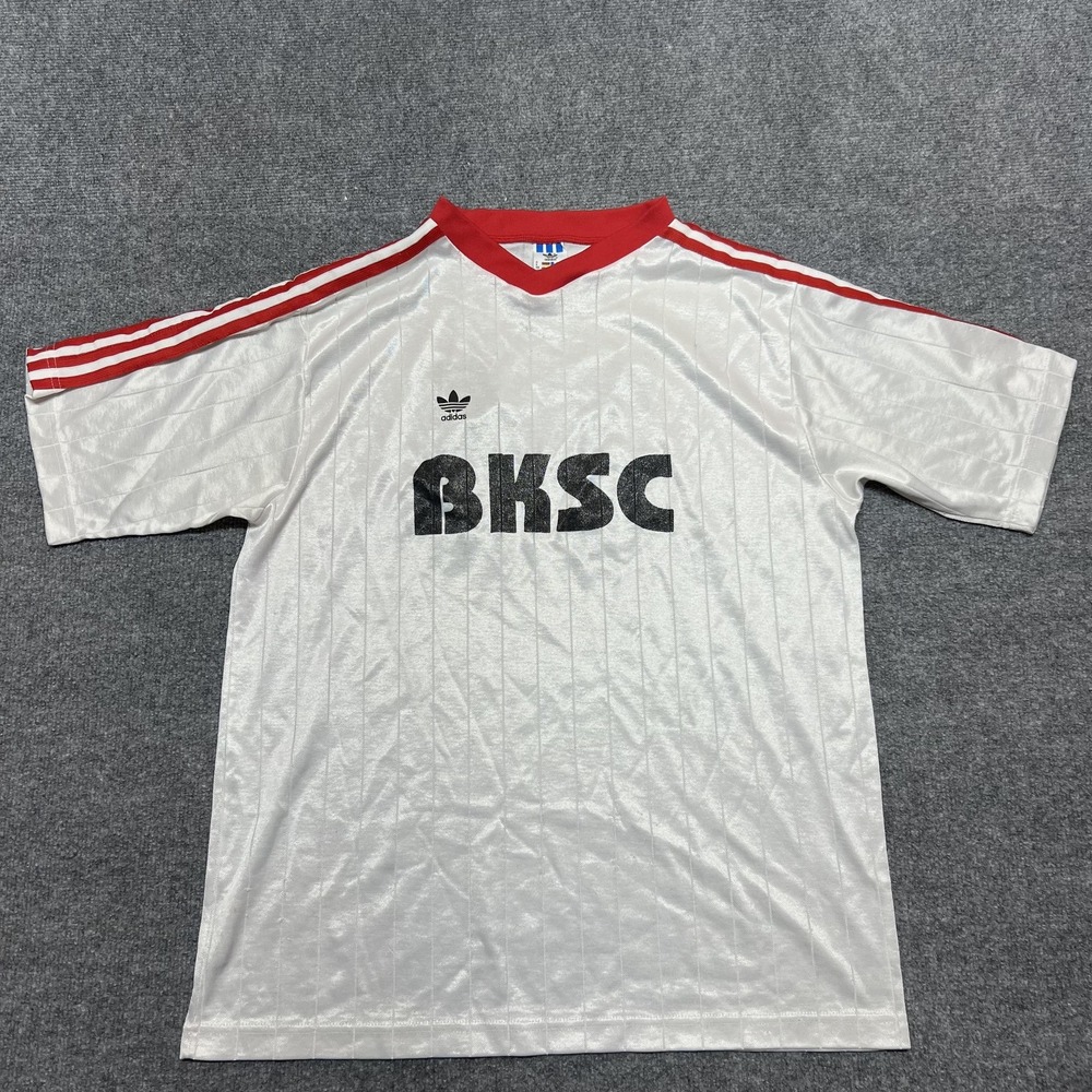 Vintage Adidas Shirt Mens Large White Short Sleeve BKSC Soccer Jersey 14 USA